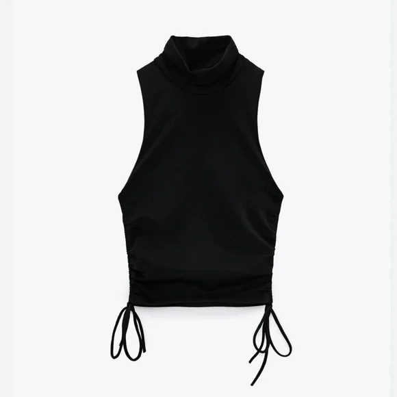 NWT Zara Ruched Stretchy Black Top Small - Picture 2 of 7